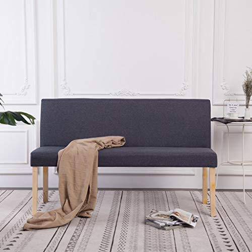 Homgoday Sitzbank mit Rückenlehne Flurbank Bank Wohnzimmerbank Polsterbank Sofabank Wartebank für Wohnzimmer Flur Schlafzimmer 139,5 cm Dunkelgrau Polyester