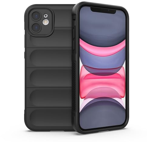 COQTEL® Coque pour iPhone 11 Housse de Haute qualité en Silicone et TPU Antichoc étui Noir Protection arrière et côtés, protège écran avec en Cadeau kit de Verre trempé…