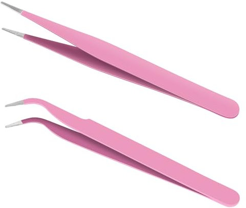 Ainiv 2PCS Pinzas Depilar, Recta+Curva Pinzas Depilar Profesionales, Pinzas Cejas Acero Inoxidable, Portátil Pinza Depilar Antideslizante, Pinzas para Extensiones de Pestañas Arte de Uñas (Rosa)
