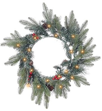 Weihnachtskranz grün mit Beleuchtung roten Beeren Zapfen ⌀ 50 cm Whitehorn