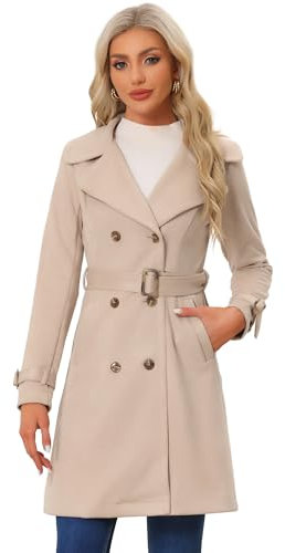 Allegra K Trench-coat à revers cranté pour femme en faux daim caban mi-long double boutonnage manteau hiver Rose Abricot M