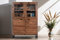 SAM Highboard Sukhothai, Akazienholz massiv & nussbaumfarben, Hochschrank mit je 2 Holz- & Glastüren, Grifflos, 100 x 35 x 140 cm
