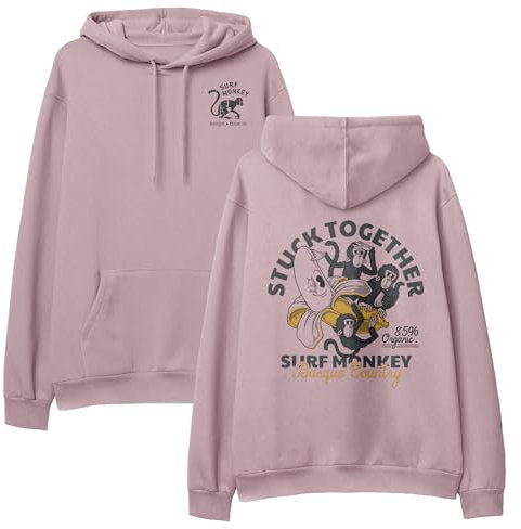 Surf Monkey Hoodie Sudadera Ecológica con Capucha para Hombre/Mujer Banana - Algodón Orgánico Gots (M, Rosa)