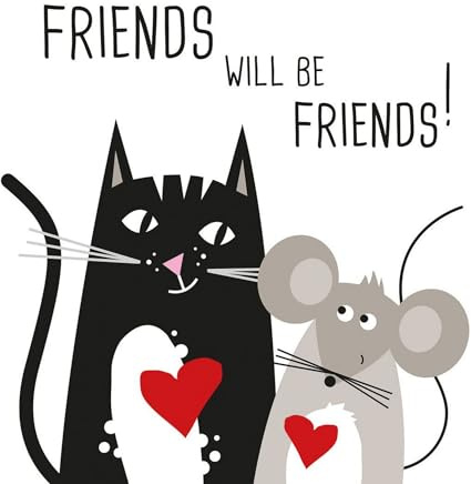 20 Servietten Tiermotive Freundschaft von Katze und Maus als Tischdeko. Papierservietten mit Motiv. Auch für Decoupage und Serviettentechnik 33x33cm