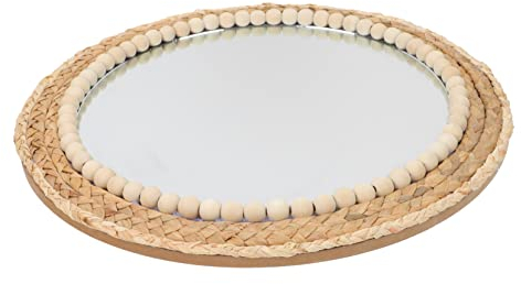 MAGICLULU dekorativer Spiegel aus Strohseil Wandseilspiegel Spiegel mit Makramee-Fransen Ornament Beleuchteter Spiegel zum Schminken wandmontierter Spiegel dekorativer Wandspiegel Rattan