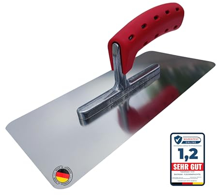 BACHSAM® Made in Germany Hochwertige Edelstahl Glättekelle 280mm x 130mm mit Softgriff/ergonomischer Griff zum Verputzen, Glätten, Spachteln. Glättscheibe - Traufel