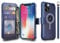 VANAVAGY Compatible with iPhone 12/12 Pro Wallet Case for Magsafe,Leather Flip Folio Wrist [Screen Protector Included][Magsafe and Wireless Charging] with RFID Block Card Holder, Navy Blue