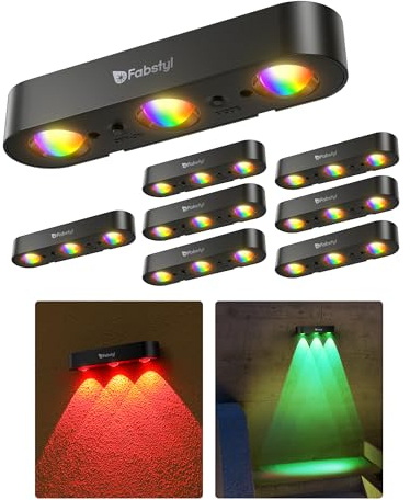 FabStyl Luces Solares Led Exterior Jardin, 8 Piezas Aplique Solar Exterior de Pared con Función de Sincronización, Lampara Solar de 10 Modos y 7 Colores, para Patio, Terraza, Porche, Fachada