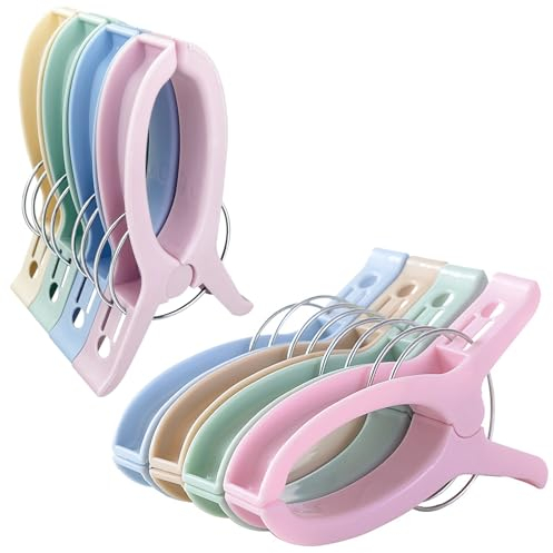 Gentpovth 8 Pinzas para la Ropa Antideslizantes, Grandes Playa Toalla Clips Pinzas de Plástico, con un Anillo Exterior Estable, Fuertes Pinzas de Ropa para la Ropa Pesada, el Lavarse, tendedero