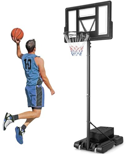 COSTWAY Panier de Basket-Ball sur Pied avec Hauteur Réglable à 11 Niveaux 135-305 CM, Ensemble de Basketball avec Base Rechargeable et Sac de Poids Panneau Arrière, pour Exterieur Interieur