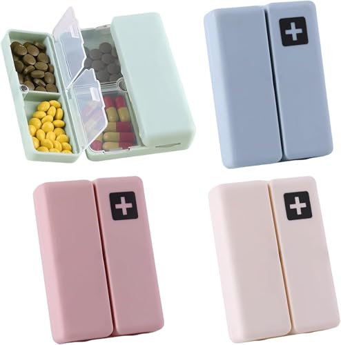 SPORWAY Tablettenbox 4 Stück, Reise Pillen Organizer Pillenbox, Magnetische Faltbare Pillendose, 7 Fächer Tragbarer Pillen, Pillendose Kunststoff Wasserdich