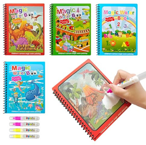 Lot De 4 Livre De Coloriage Magique À Leau, Livre Magique À L'eau Avec Stylo À L'eau, Réutilisable Coloriage Magique Enfant(15 * 18.8 CM), Livre Peinture Magique À L'eau Pour Garçons Et Filles