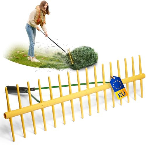 Novatool Gartenrechen-Kopf mit Abziehkante und 16 Zinken, Arbeitsbreite 64,5 cm, Rechen aus Kunststoff und Metall, Laubsammler für den Garten, Laubrechen, Rasenrechen, Gartengerät ohne Stiel, Gelb
