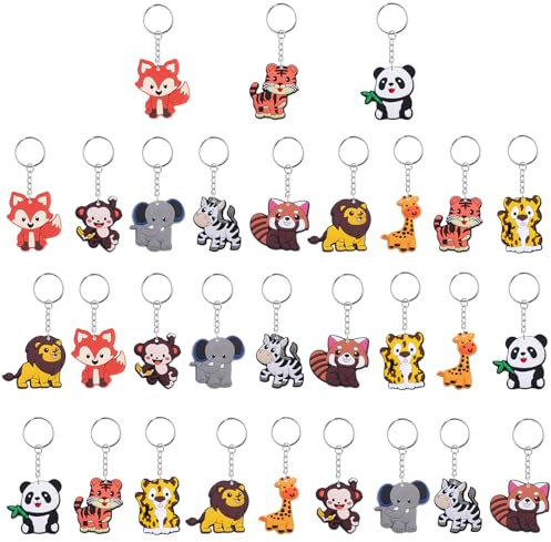DAWRIS 30 Stück Schlüsselanhänger Tier Schlüsselanhänger Kinder Silikon Schlüsselbund Dekoration Katze Hund Alpaka Panda Elefant usw Tierischer Schlüsselanhänge Kindergeburtstag