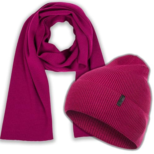 molti Damen Mütze & Schal Set – 100% Merinowolle, OEKO-TEX® Standard 100 | Beanie & Strickschal, Wärmend, Atmungsaktiv & Hypoallergen | Größen: Mütze 55–60 cm, Schal 204x24 cm Farbauswahl (Amanera)