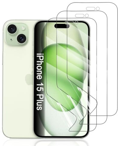 Hhfcryst Hydrogel Folie für iPhone 15 Plus, 3 Stück TPU Displayschutzfolie HD Transparent Weich Schutzfolie (Nicht Gehärtetes Glas)