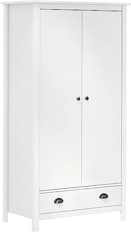 Iiaky Garde-Robe à 2 Portes Hill Blanc 89x50x170cm Bois de pin Solide,Armoire Chambre,Armoire De Rangement,Dressing Chambre