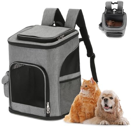 MaxxPet Tragerucksack Katze und Hund - Hunderucksack - Tierrucksack - Katzenrucksack - Haustierrucksack - 32x26x40cm - Grau