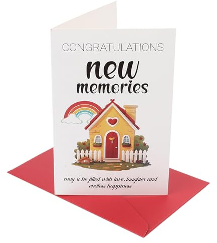 BOXOB Karte zum neuen Zuhause, Einweihungskarte Congratulations New Memories Lustig Grußkarte zur Neuen Wohnung mit Umschlag Einweihungsgeschenke zum Umzug ins Neue Haus