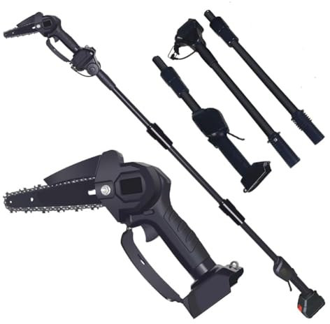 Scie à perche sans fil 2 en 1 et mini tronçonneuse, scie à perche électrique de 6 pouces avec chargeur et batterie au lithium pour l'élagage aérien des arbres, tronçonneuse à branches hautes avec pe