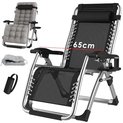 TYGYSDO gartenliege liegestuhl klappbar campingstuhl gartensessel Outdoor hochlehner verstellbar relaxsessel Liege Camping sonnenliege Garten 200kg (Silbrig, 65cm)