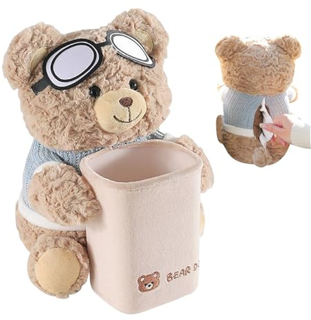 Taschentuchhalter Für Auto | Fahrzeug Plüsch Mülleimer - 2-in-1 Cartoon Bär Plüsch Taschentuchhalter & Mülleimer Für Auto-Ablagefach Mit Armlehne