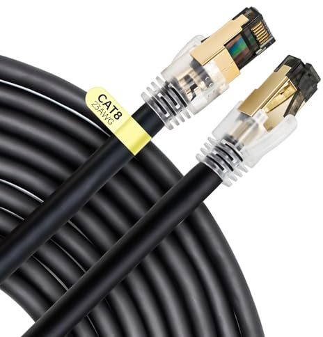 CNCOB Cat 8 Ethernet Netzwerkkabel, 23 AWG, S/FTP Abgeschirmt, 40 Gbps Hochgeschwindigkeits-Gaming, Wasserdicht (5 Meter)