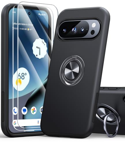 AOUIA für Google Pixel 10 Pro XL Hülle mit 2 Stück Schutzglas, 360°Ring Ständer, Stoßfeste Schutzhülle, 3-in-1 Handyhülle für Pixel 10 Pro XL, Schwarz