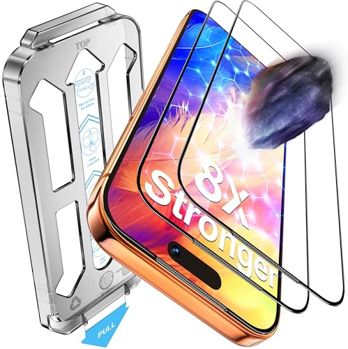 Tentoki for iPhone 17 Pro Screen Protector, 1:1 Full Coverage | 2 Pack for 8X Stronger Tempered Glass, 9H Hardness Military-Grade Protection, No Bubbles No Dust, Transparent, 6.3-Inch