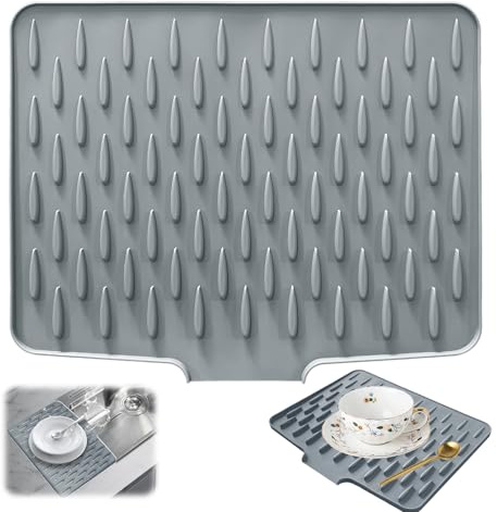 Alfombrilla Escurreplatos de Silicona con Salida de Drenaje, 40 x 32,5 cm Tapete de Silicona para Escurrir, Secar Platos Alfombrilla Plegar Antideslizante, Bandeja de Plato para Utensilios, Verduras