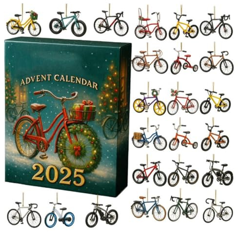 Adventskalender für Weihnachten, Acryl, 2D und festlich, Fahrrad mit Party-Thema, 24 Tage, für Partys, Festivals, Zusammenkünfte, Urlaub, Männer, Frauen, , Erwachsene