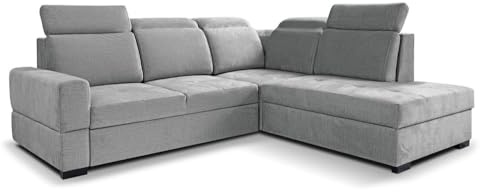 MW EURO-MEBLE Ecksofa Axel L - Wohnlandschaft, Polstersofa, Polstercouch (Rechte Seite - Hellgrau: Voss 07)