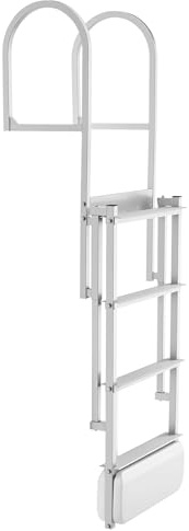 VEVOR Retractable Dock Ladder, 4 Steps, Aluminum Alloy Pontoon Boat Swim Ladder with Auto-Lift Float, Non-Slip Wide Steps, 500 lbs Weight Capacity, Adjustable Height, for Lake Pool Marine Boarding