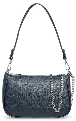 Caspar Leder Umhängetasche Damen Schultertasche Echtleder Crossbody Bag mittelgroß Handtasche mit Schultergurt und Kettenriemen - PREMIUM LINE - Modell No.850 - Made in Italy