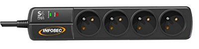 Infosec S4 Line II Multiprise avec 4 Prises FR/Protection Parafoudre Noir