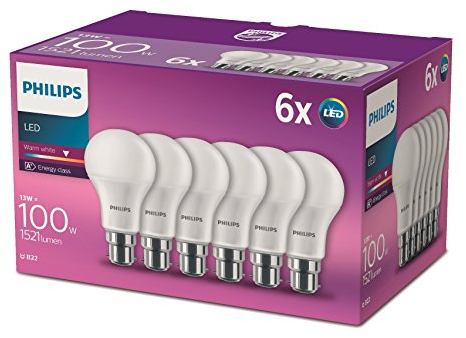 Philips ampoule LED Standard B22 100W Blanc Chaud Dépolie, Lot de 6