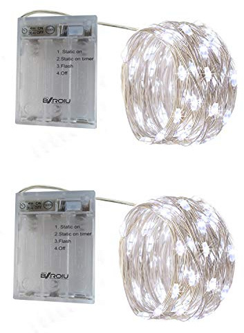 BXROIU 2 x 50er Micro LED Lichterkette Batterie betrieb 3 Programm mit Timer Auf Silberdraht für Party, Weihnachten, Halloween, Hochzeit Deko (Kaltes Weiß, 5 metre 2 Stück)