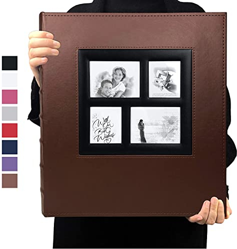 RECUTMS Fotoalbum, 600 Taschen, genähtes gebundenes Leder, Buchtaschen, Hardcover-Fotorahmen, 10 x 15 cm, für Jahrestag, Baby, Urlaub, Album (braun)