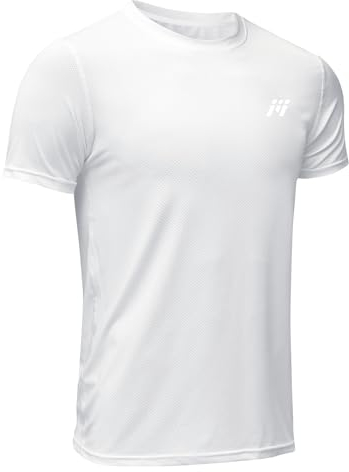 MEETWEE Sportshirt Herren, Laufshirt Kurzarm Mesh Funktionsshirt Atmungsaktiv Kurzarmshirt Sports Shirt Trainingsshirt für Männer, Weiß, L
