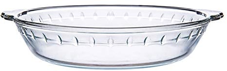 NUTRIUPS Conceptos básicos del Horno Plato de Vidrio para Tartas Profundas, Utensilios para Hornear de Vidrio Transparente, Fuente para Hornear con Mango, Pasteles, panes, Redondo (25cm-10'')