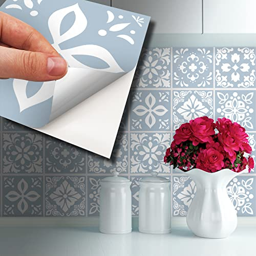 WALPLUS Fliesenaufkleber Bad 15x15cm Selbstklebende Fliesen Bad Abnehmbare Fliesen Klebefolie Hitzebeständige Küchenfliesen Wand Triana Blau Cemente Spanisch Renovierung (24 Stück)