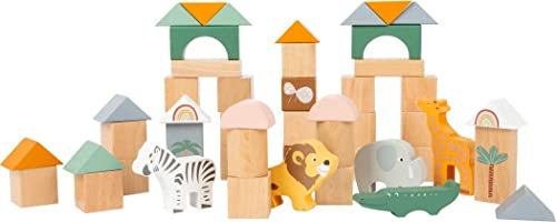 small foot Holzbausteine Safari 50-teiliges Set mit Tiermotiven in Aufbewahrungsbox, für Kinder ab 12 Monaten, 11699