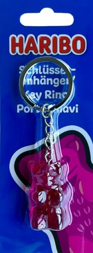 HARIBO Necklace and Key Ring Gummy Bear (Pink) - Pendant for Fans - Gift Idea - Miniature Gummy Bear - Fan Item and Collector's Item