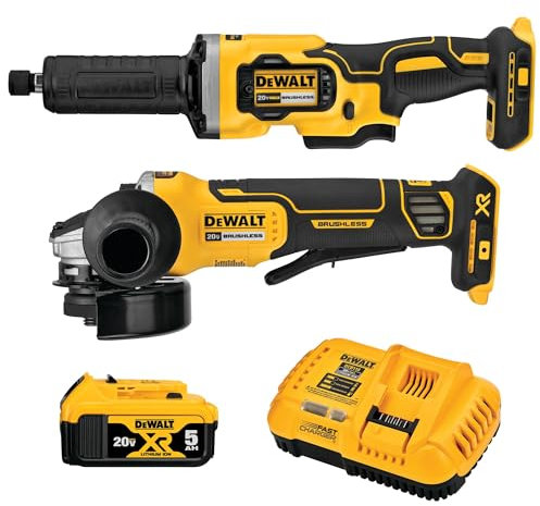 DEWALT 20V MAX XR Angle Grinder Kit, 4.5-Inch Paddle Switch Small Angle Grinder and 1-1/2-Inch Die Grinder, 2-Tool (DCK203P1)