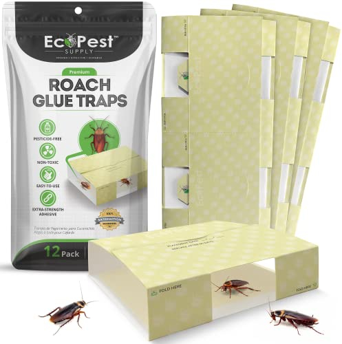 Roach Trap – 12 Pack | Sticky Indoor Glue Traps for Roaches and Other Bugs and Crawling Insects | Adhesive Cockroach Motel, Bait Trap, Monitor, Killer and Detector for Pest Control