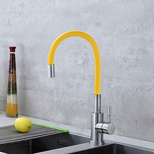 LHTCZZB Mixer Tap 304 Stainless Steel Rust-proof Durable Kitchen Faucet, Hot Cold Water Mixing Basin Universal Rotation Single Hole Creative Fashion Cool Color Tube Practical Faucet ( : Yellow )