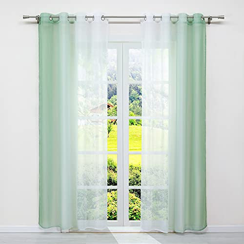 SCHOAL Gardinen mit Ösen Transparente Vorhänge Voile Gardinenschal Fensterschal Modern Farbverlauf 2 Stück BxH 140x245cm Grün