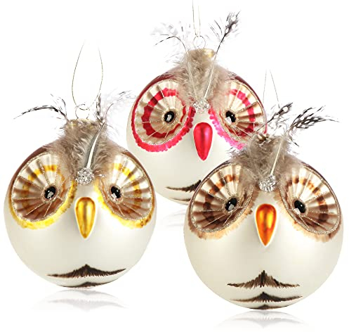 com-four® 3X Premium Christbaumschmuck - Deko-Eule aus echtem Glas - besondere Baumkugeln als Weihnachtsdeko - spezielle Weihnachtsbaumanhänger (Eule - 3 Stück)