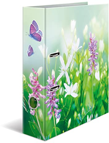 HERMA Folder A4 Green Meadow Set, 10 Pieces, 7 cm Wide, Children's Ring Binder with Plant Motif, Colourful Lever Arch File with Inner Print for Boys and Girls