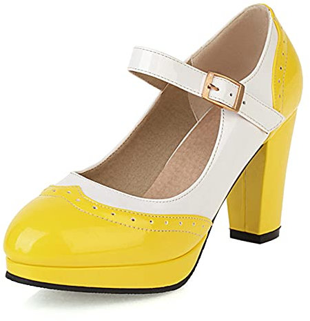 Vrupons Damen Mary Jane Schuhe mit Schnalle(Gelb,46)